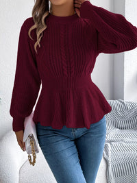Crew-Neck Cable-Knit Peplum Jumper