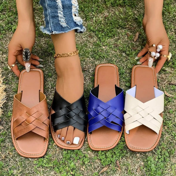 Cobalt Woven Cross-Strap Sandals