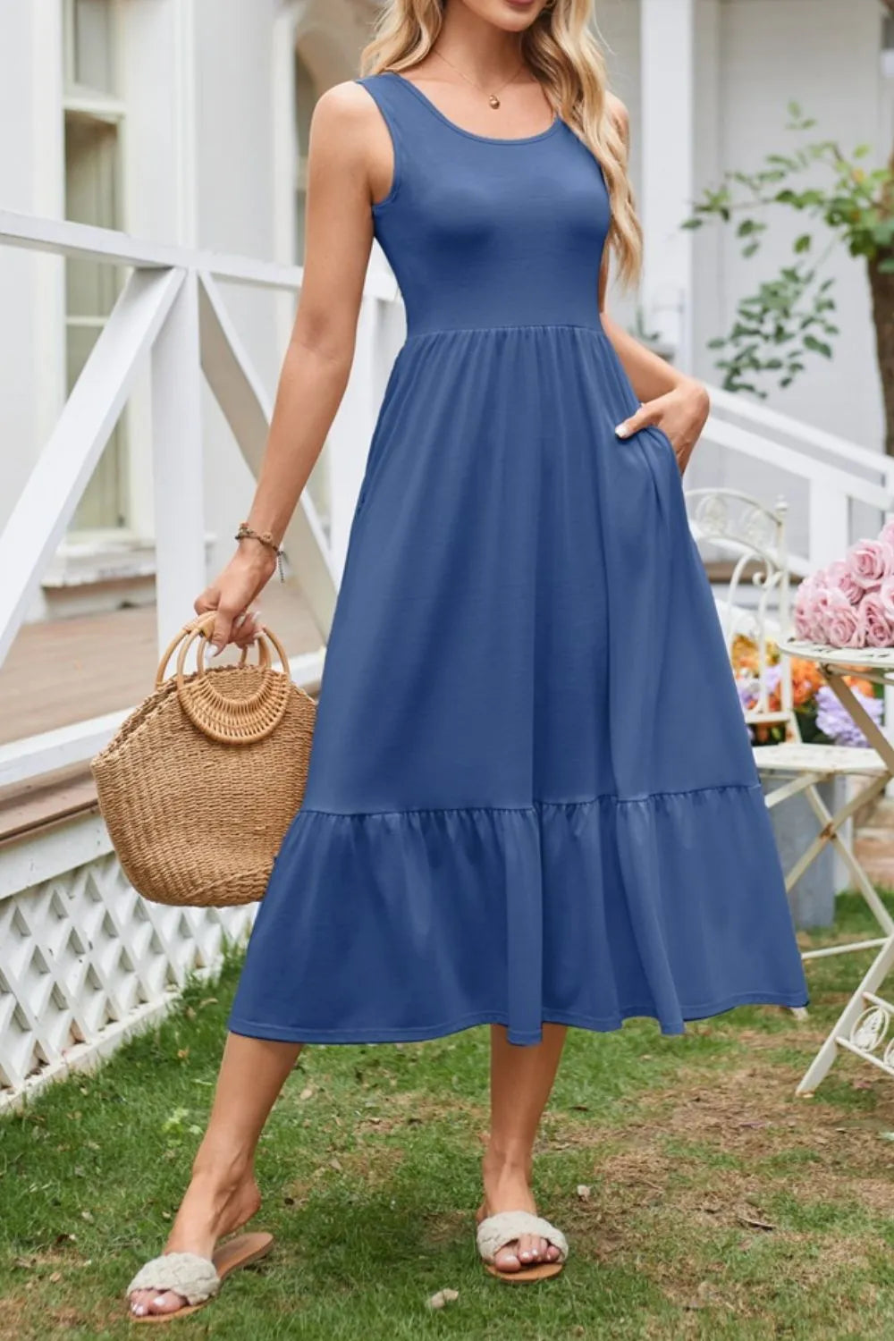 Buttercream Wide-Strap Tank Midi Dress