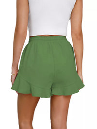 Blush Ruffle-Hem Drawstring Shorts
