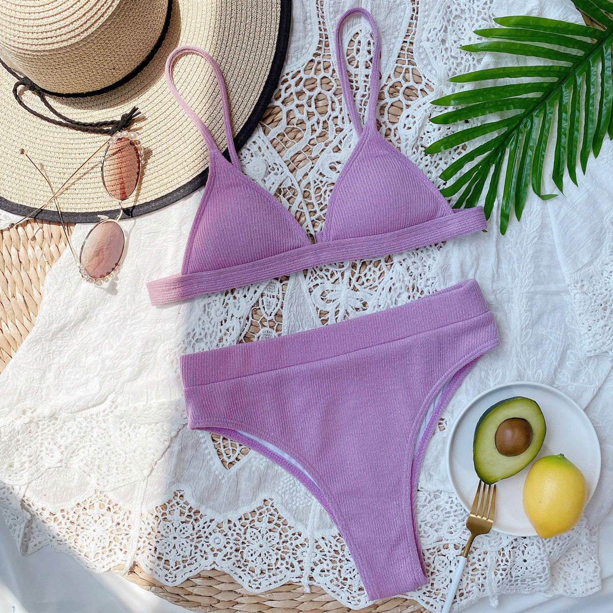 Powder Blue Ribbed Bikini Set