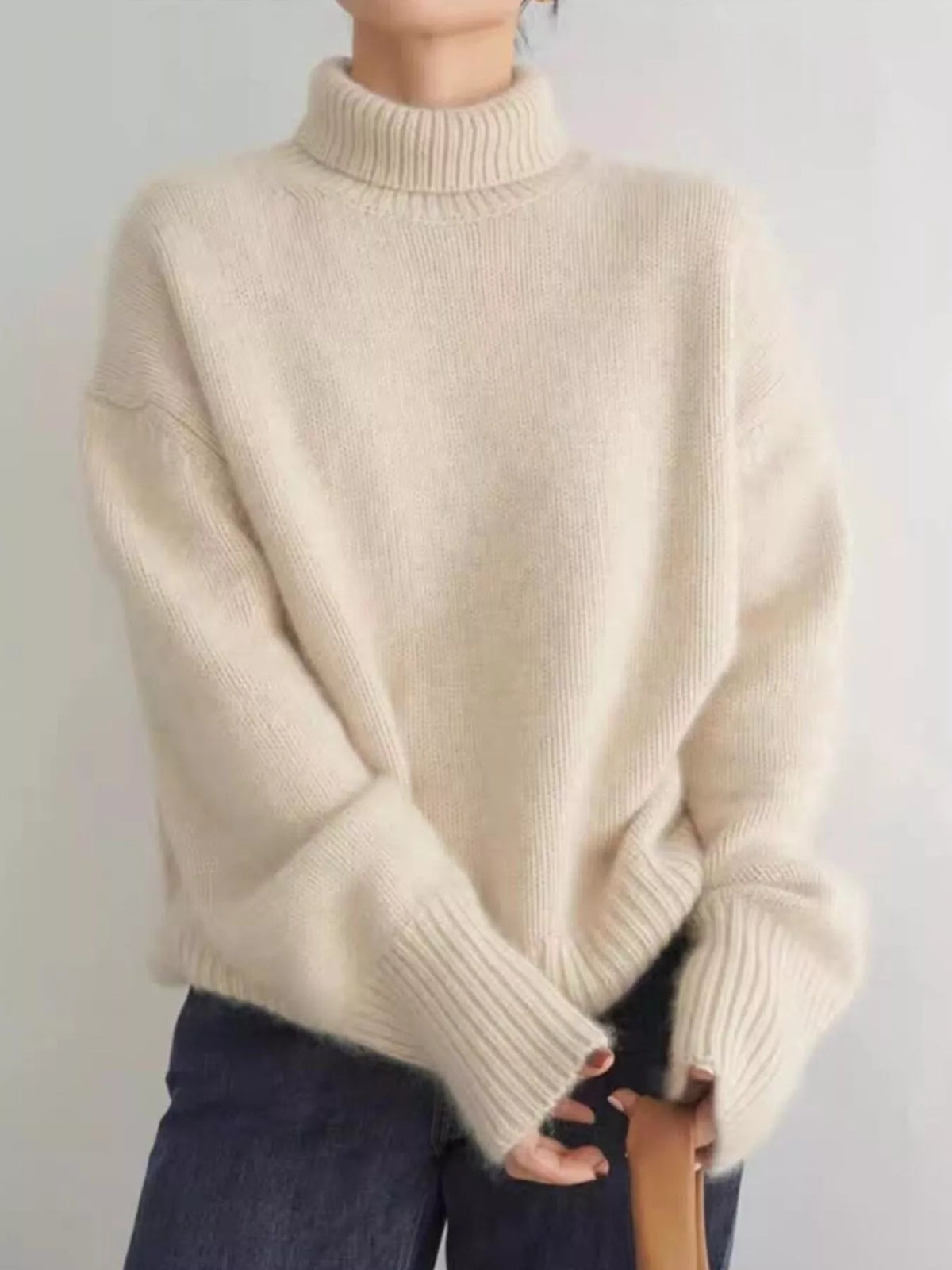 Ribbed Roll-Neck Drop-Shoulder Jumper