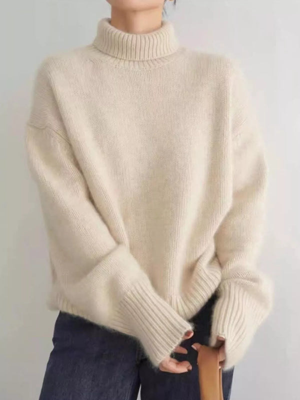 Ribbed Roll-Neck Drop-Shoulder Jumper