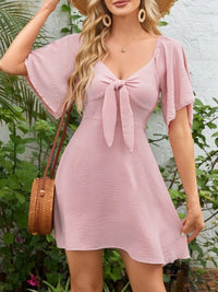 Tie-Front Flutter-Sleeve Beach Dress