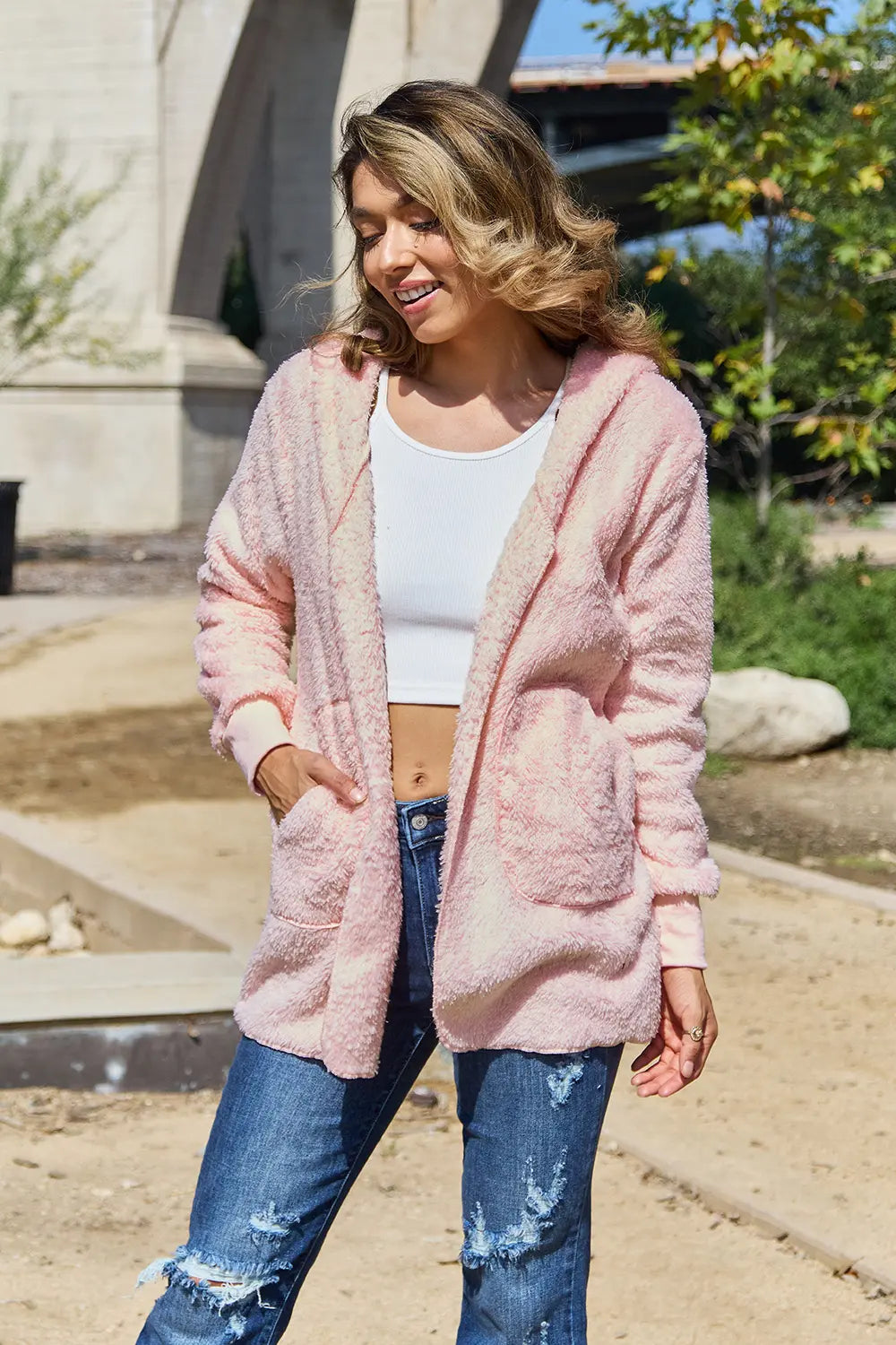 Cosy Teddy Hooded Jacket with Pockets