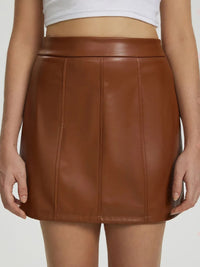 Faux-Leather Zip Mini Skirt