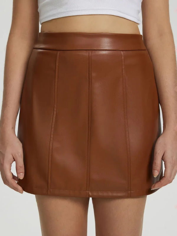 Faux-Leather Zip Mini Skirt