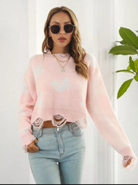 Butterfly Distressed Cropped Jumper
