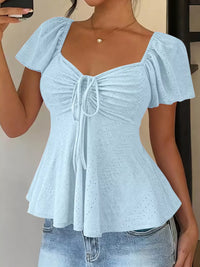 Ruched Flutter Sleeve Peplum Top