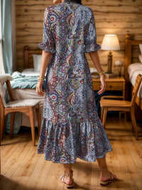 Boho Paisley Ruffle-Hem Midi Dress