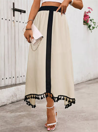 Tassel-Trim High-Waist Maxi Skirt