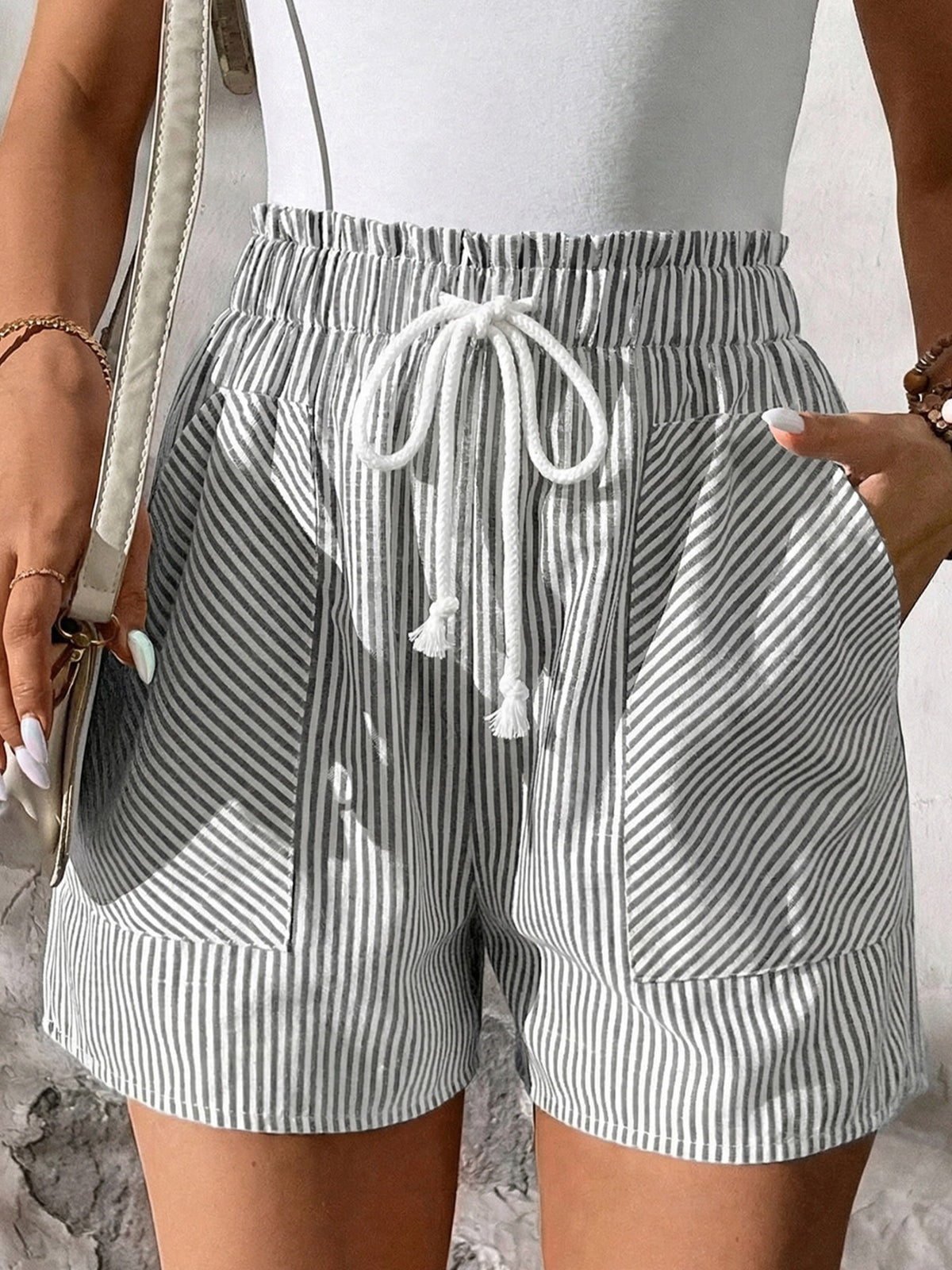 Pinstripe Drawstring Lounge Shorts