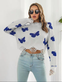 Butterfly Distressed Cropped Jumper