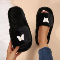 Butterfly Faux-Fur Slider Slippers