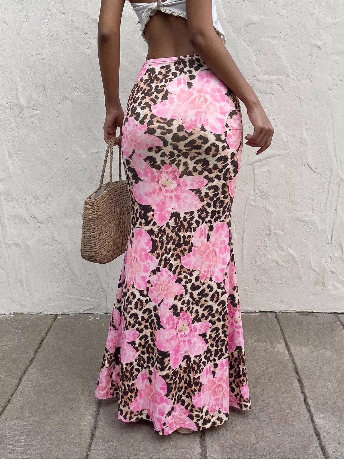 Pink Leopard Bodycon Maxi Skirt