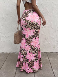 Pink Leopard Bodycon Maxi Skirt