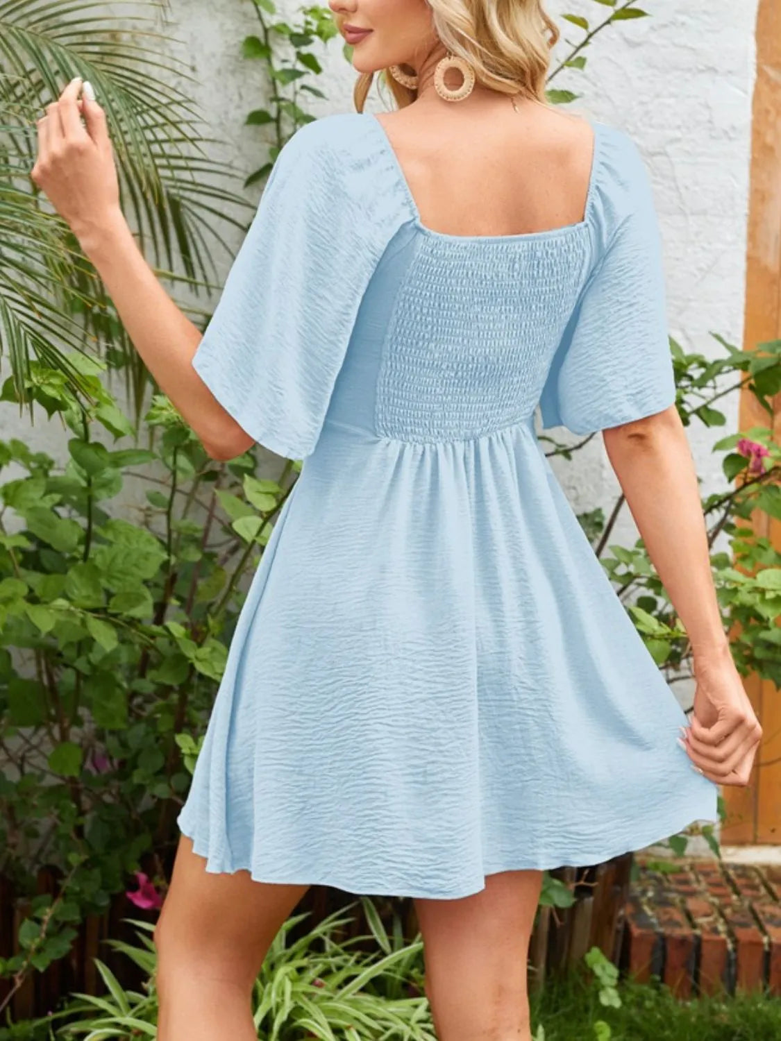 Tie-Front Flutter-Sleeve Beach Dress