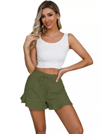 Blush Ruffle-Hem Drawstring Shorts
