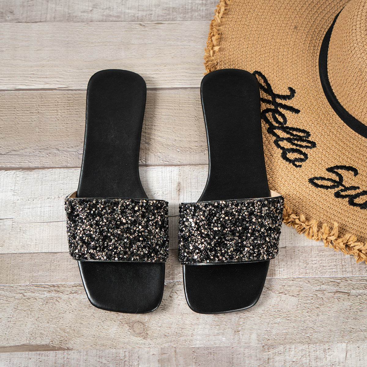 Crystal Strap Flat Sandals