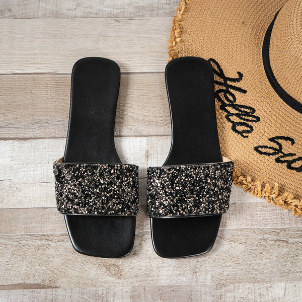 Crystal Strap Flat Sandals