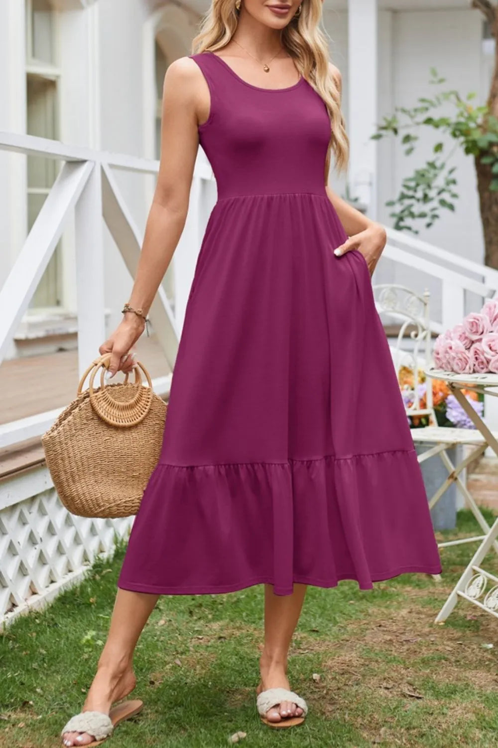 Buttercream Wide-Strap Tank Midi Dress