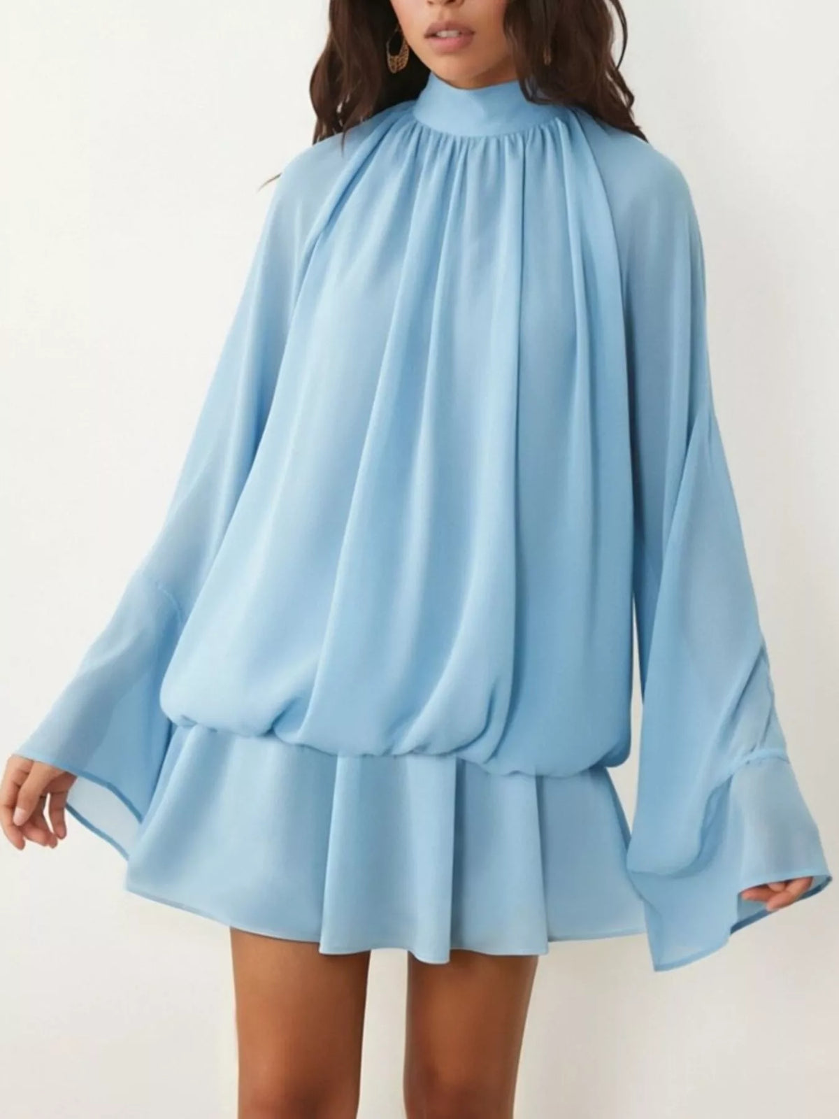 Tie-Back Flared-Sleeve Mini Dress