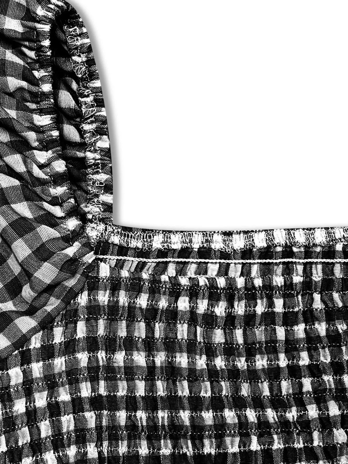 Gingham Smocked Puff-Sleeve Midi Dress