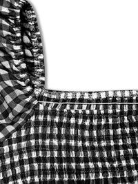 Gingham Smocked Puff-Sleeve Midi Dress