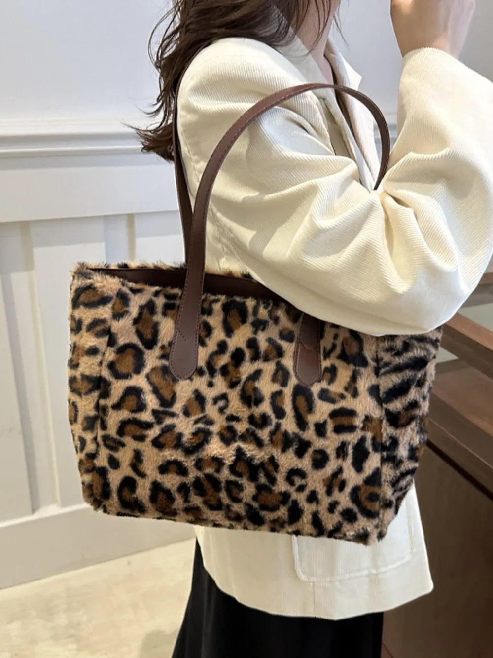 Leopard Faux-Fur Tote Bag