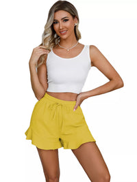 Blush Ruffle-Hem Drawstring Shorts
