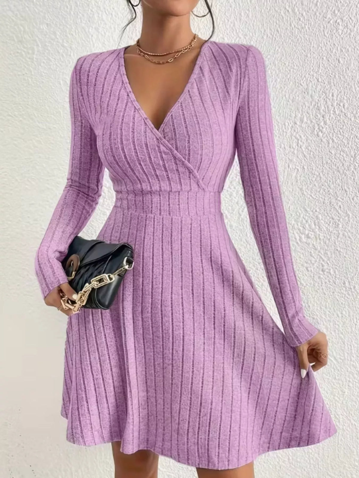 Soft Ribbed Wrap Knit Mini Dress