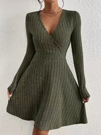 Soft Ribbed Wrap Knit Mini Dress