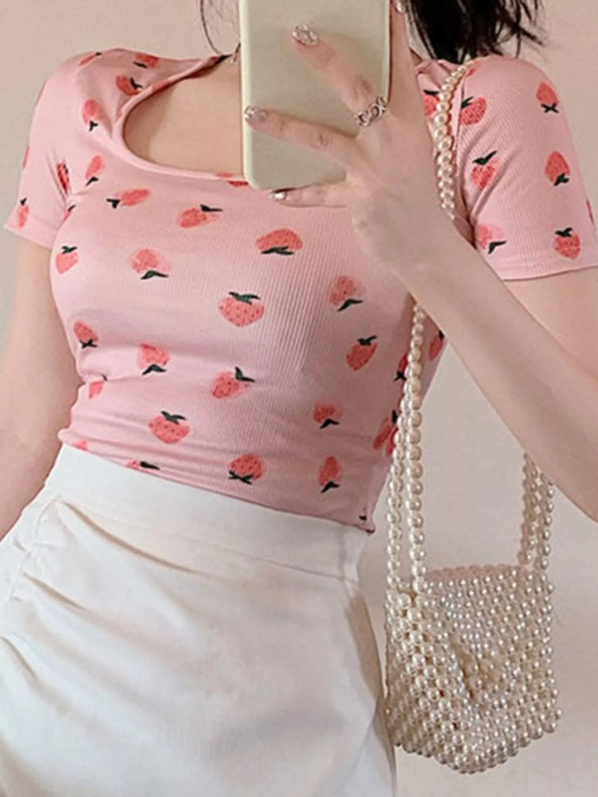 Peach Print Square-Neck Tee