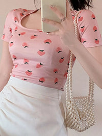 Peach Print Square-Neck Tee