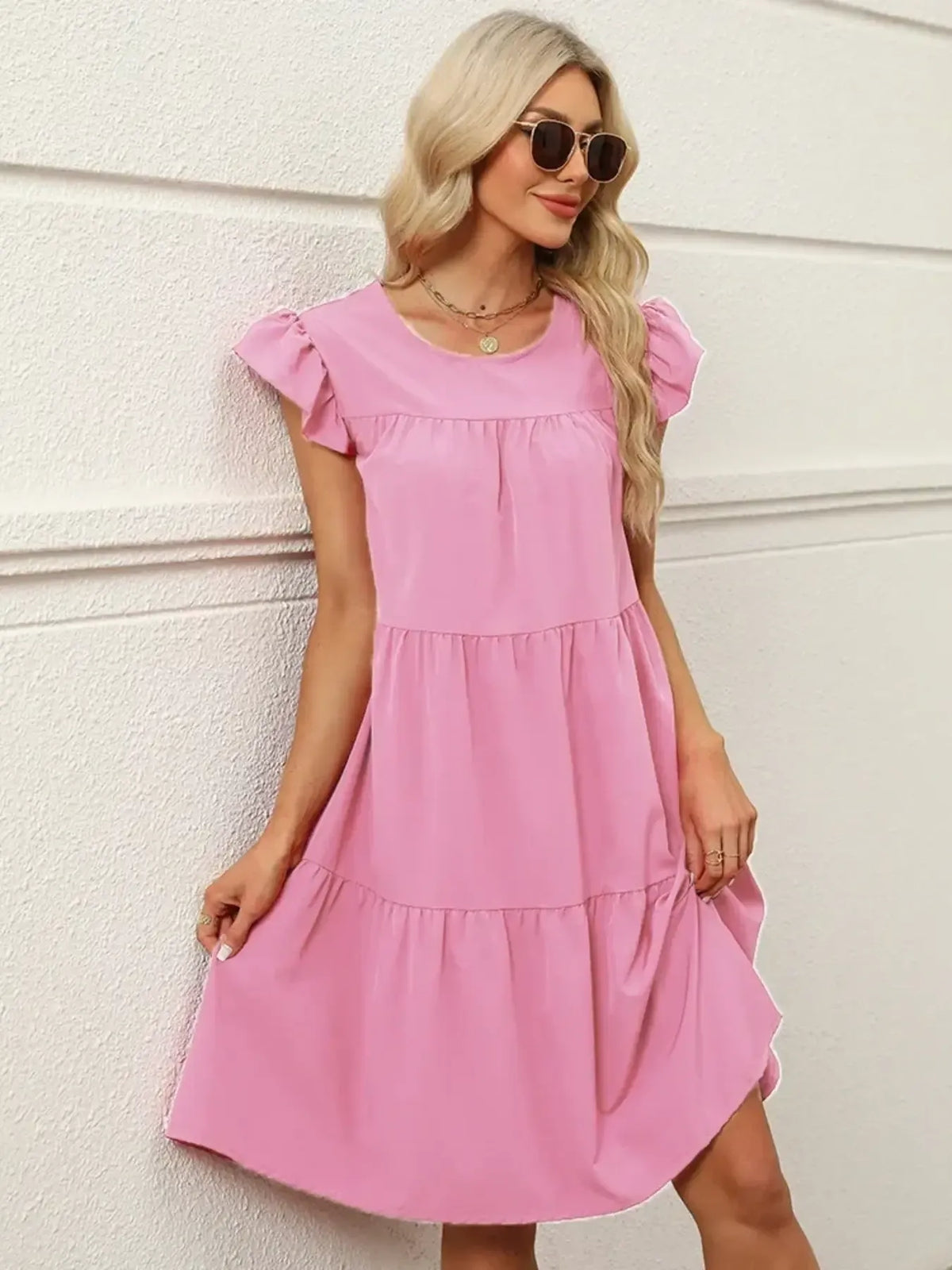 Sweet Tiered Ruffle-Sleeve Mini Dress
