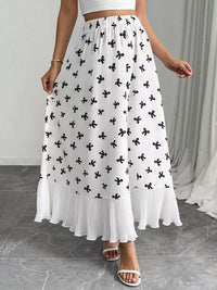 Bow-Print Ruffle-Hem Maxi Skirt