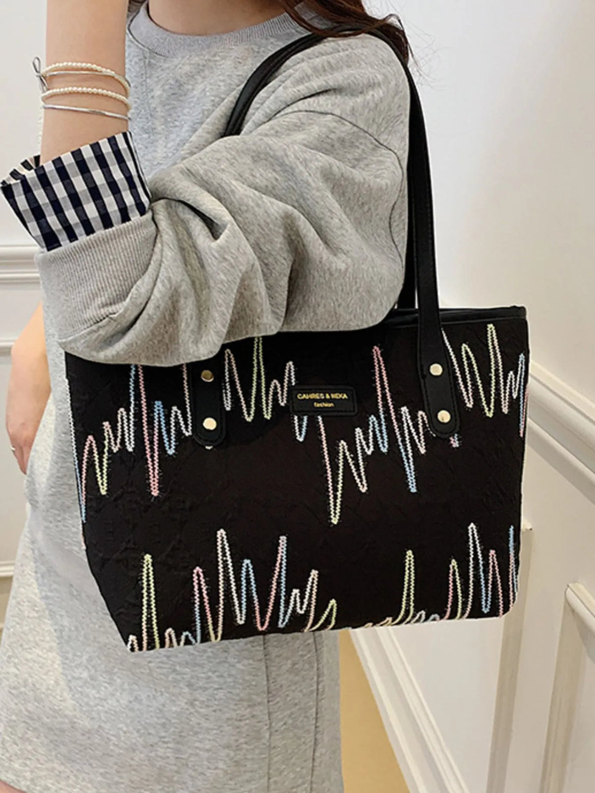 Soundwave Print Faux-Leather Tote
