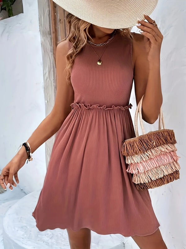 Frill-Waist Ribbed Sundress