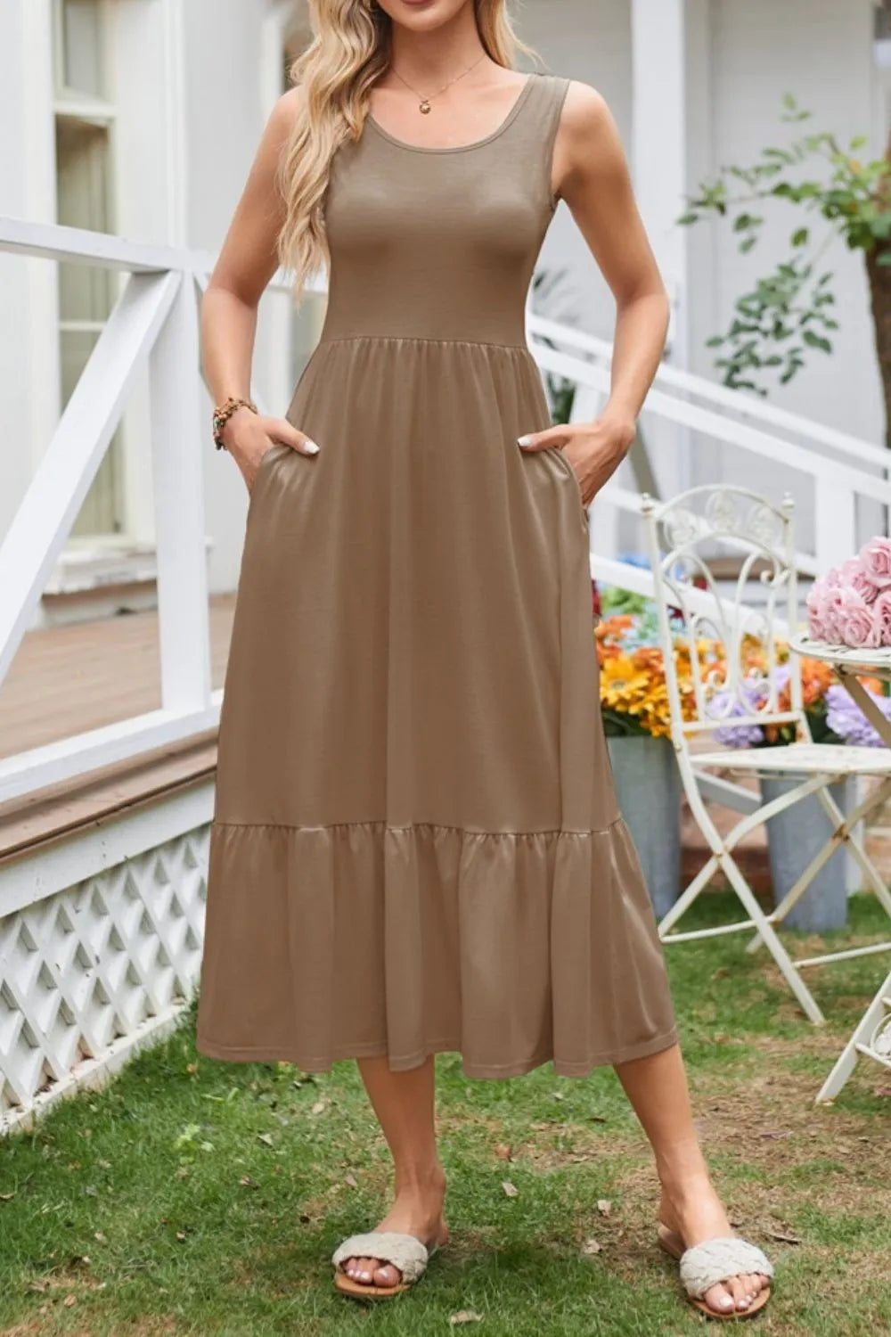 Buttercream Wide-Strap Tank Midi Dress