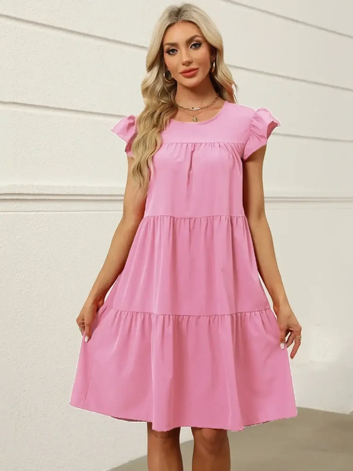 Sweet Tiered Ruffle-Sleeve Mini Dress