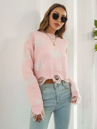Butterfly Distressed Cropped Jumper