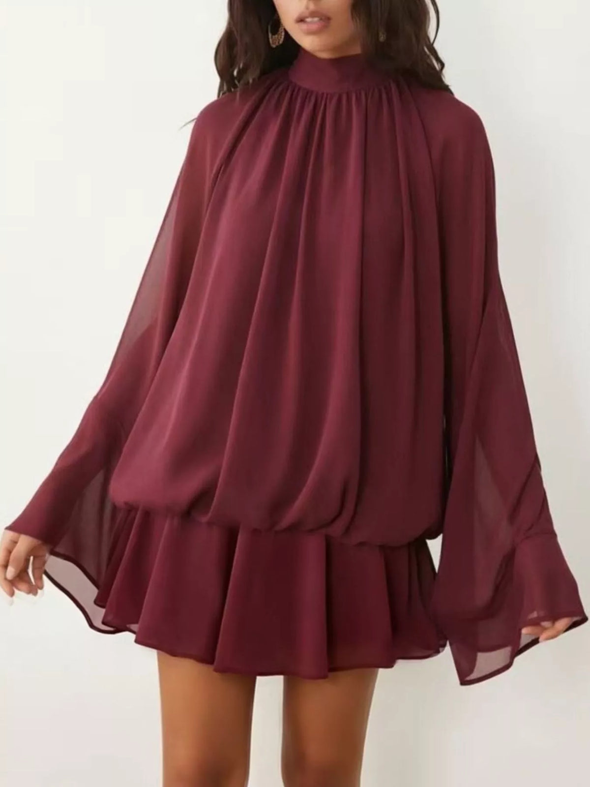 Tie-Back Flared-Sleeve Mini Dress