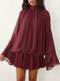 Tie-Back Flared-Sleeve Mini Dress