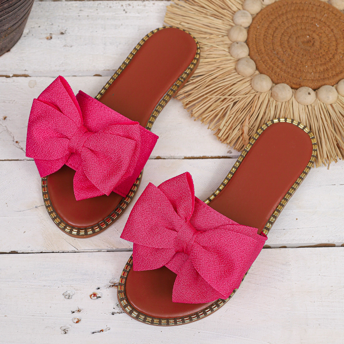 Pearl Bow Slider Sandals