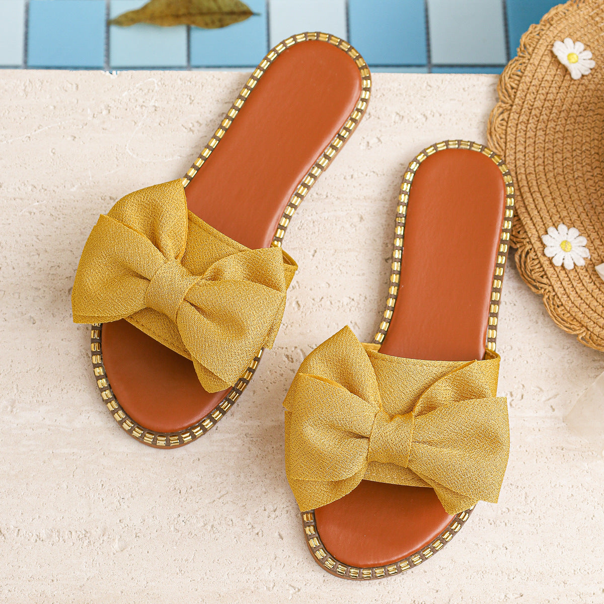 Pearl Bow Slider Sandals
