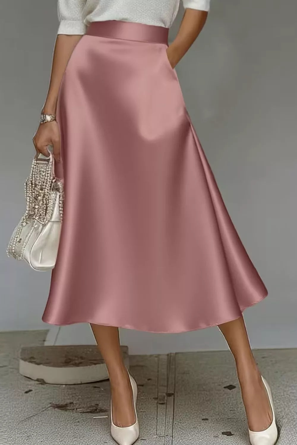 Liquid Satin A-Line Midi Skirt