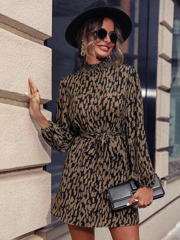 Autumn Leopard Tie-Waist Shirt Dress