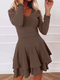 Long-Sleeve Tiered Ruffle Mini Dress
