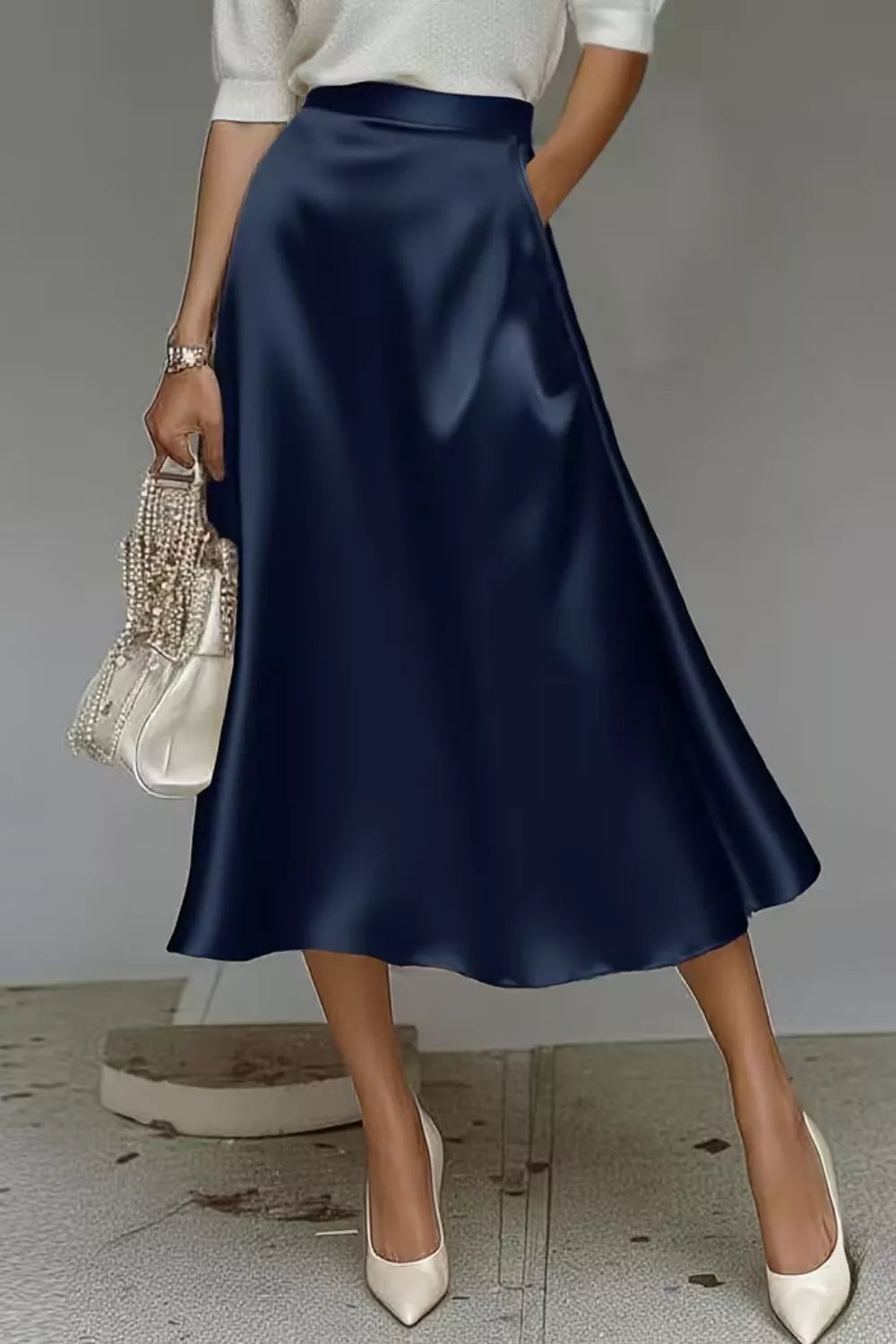 Liquid Satin A-Line Midi Skirt