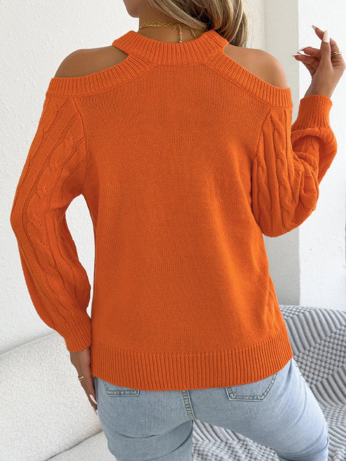 Cold-Shoulder Cable-Knit Jumper